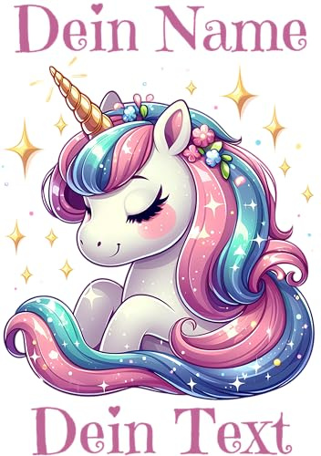 Bügelbild Einhorn Wunschnamen Wunschtext Bügelfolie Name zum Aufbügeln Flicken zum selber Aufbügeln Transferfolie Geburtstag Geschenk für Textilien verschiede Größen T-Shirt selbst gestalten