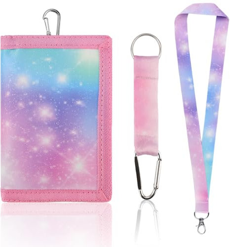 WPPQWP Geldbörse zum Umhängen für Kinder Mädchen mit Sichtfenster, Brustbeutel mit Langen und Kurzen Kordeln (Pink Star River-Muster)