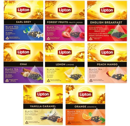 Lipton, Thé Noir en Vrac, Lot de 3 Boîtes : x1 Earl Grey, x1 Orange, x1 Fruits rouges, 150g