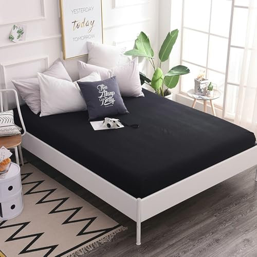 Epinki Bettlaken 150x200cm Gepolstert, Spannbetttücher Winter Einfarbig Schwarz Textilien Klassische, Baumwolle Laken für Bett Unterbett als Schutz für Boxspringbett & Topper