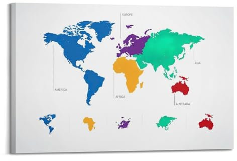 Poster decorativo da parete con mappa del mondo, stampa artistica su tela, poster decorativo moderno, per camera da letto, 40 x 60 cm