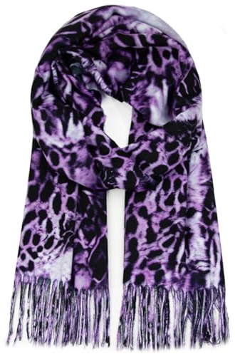 Glamexx24 Damen Schal Winter Warmer Langer Schal Kuscheliger Farbe Leoparden Muster Fransen Poncho Oversized Deckenschal
