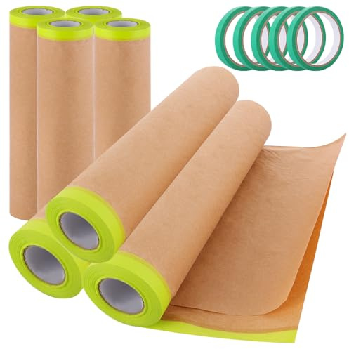 VIDETOL 7 Rolls Masking Paper, 60CM x 11M/24'' x 252ft Car Masking Paper for Spraying, Green Tape and Drape, Carpet Protection Film, Pre-Tape Masking Film for Car Furniture Carpet, Protection Film