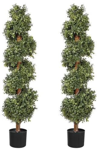 Pertivery Artificial Boxwood Spiral Topiary, Realistic Porch Topiary Trees, Durable Outdoor Artificial Plants, Easy Care Boxwood Topiary for Year-Round Greenery