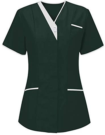 AEGJEGVD Tunique Médicale Femme Soldes Blouse Medicale Femmes Col en V Banche Manche Courte Uniforme de Travail Blouses Infirmiere Femme Professionnelle Uniforme D'Infirmière Pas Cher