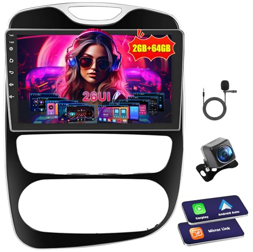 Inefala 2G+64G 2DIN Autoradio Android 15 pour Renault Clio 4 2012-2018 | 10 Écran Tactile, Wireless CarPlay, Android Auto, BT, GPS, WiFi, RDS/FM, Caméra de Recul, Mic
