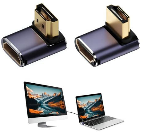 2PCS 8k HDMI 90 Degree Adapter Up&down, Angle Right 48Gbps Male to HDMI Connector 60Hz with LED Compatible with 8K@60Hz, 4K@120Hz Laptop, Tablet, DVD, TV, Monitors, HDTV, Projector, Camera