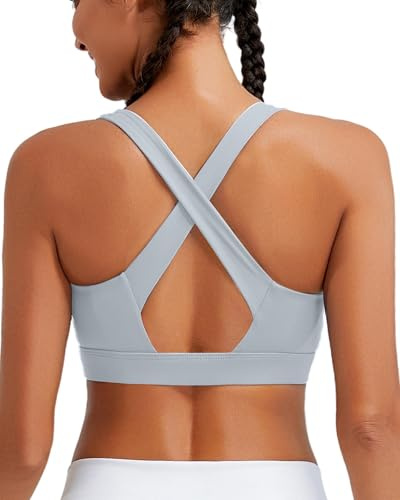 RUNNING GIRL High Impact Sports Bras for Women, High Support Strappy Sports Bra with Sewn in Pads