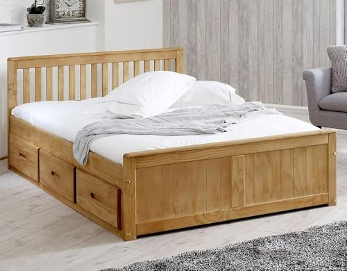 Mission Solid Wooden Storage Bed Frame Waxed Pine with 6 Drawers Modern Storage Bed Frame 5ft King size W 159 x L 208 x H 80 cm