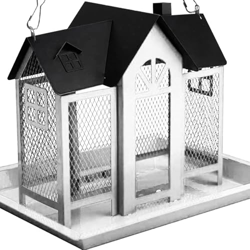 Wilgure Kausicheres Metall Vogelfutterhaus 1 8 Kg Fassungsvermögen Wetterfestes Dach Eichhörnchen Zum Aufhängen Für Garten Hinterhof Grad Futteröffnungen Vogelfutterhaus