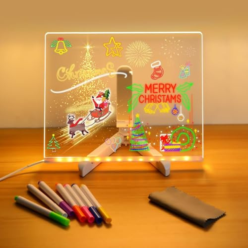 LED Drawing Board for Children, Light Up Drawing Board Kids with 7 Colors Pen, Luminous LED Note Board for Children, Arts Doodle Note Board for Home Office Christmas (M 7.8 x 7.8(20x20CM))