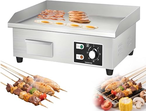 Piastra Elettrica Commerciale Da 3000w - Griglia Superiore Piatta In Acciaio Inox Da 14/22, Temperatura Regolabile (50°C-300°C), Per Ristoranti Per Casa E Cucina - 220v(1700W)