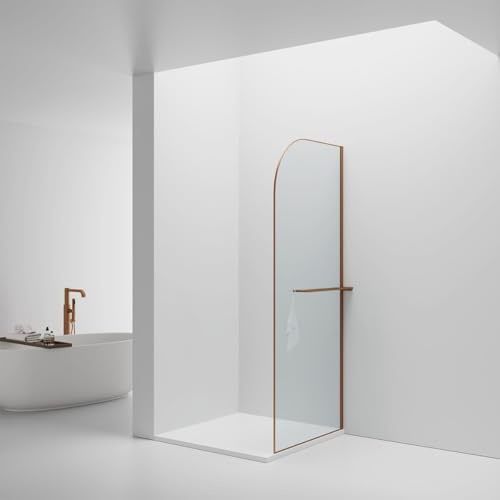 BELVIT Walk-In Dusche, gebogen, 100x200 cm, Kupfer, Aluminiumprofil | Handtuchhalter, 8 mm Sicherheitsglas, Anti-Kalk Nano-Beschichtung, reversibel Links/Rechts