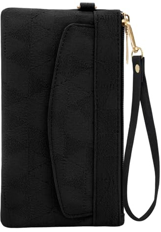 LJCZKA Leather Wristlet Wallet for Women Men Clutch Handbags Purses Large Capacity Cellphone Credit Card Holder Pocket Bag with Wrist Strap, Keychain (Black-3)
