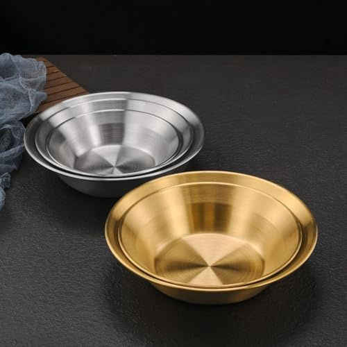 Plato hondo redondo funcional hecho de acero inoxidable de alta calidad para uso a largo plazo en entornos ocupados (color dorado de 17 cm)