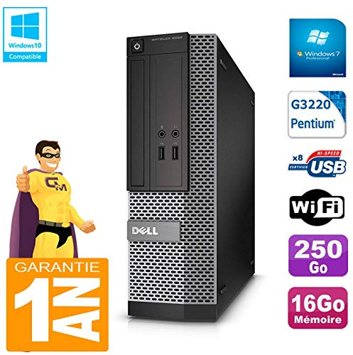 Dell PC 3020 SFF Intel G3220 Ram 16Go Disque 250 Go Graveur DVD WiFi W7 (Reconditionné)