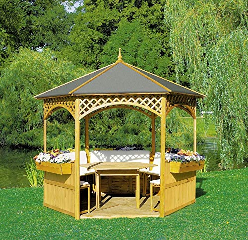 Beauty.Scouts Outdoor Dino Collection Pavillon Marion II, Holz/Dachpappe, 278x278cm, mit Möbeln, Gartenpavillon, Pavillonset, Garten, Gartenmöbel, Gartenausstattung, Holzpavillon