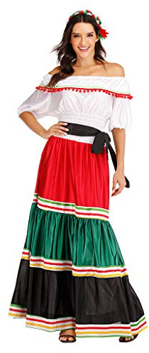 EraSpooky Costume da Donna Senorita Messicana Cosplay Vestito da Festa di Halloween Carnevale per Adulti