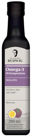 Dr. Budwig Premium Omega 3 DHA + EPA Öl Maracuja (250ml) - Bio Leinöl & Algenöl - hochdosiertes DHA & EPA - vegan - flüssig - laborgeprüft - auch für Kinder - Alternative Fischöl & Omega 3 Kapseln