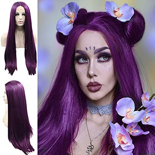 Parrucche lunghe viola pizzo frontale per le donne naturale dritto davvero lunga parrucca viola scuro sintetico pizzo parrucca in fibra di calore senza colla parrucche realistiche Drag Queen Cosplay