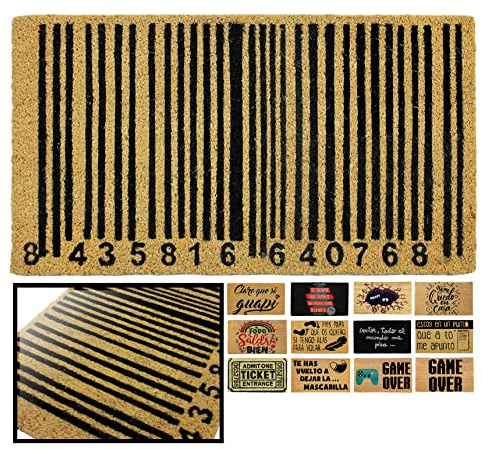 LUCA HOME - Felpudo Entrada casa Original y Divertido de Coco Natural - Felpudo codigo Barras 40x70 - Ideal para Puertas de Exteriores Cubiertas, pasillos y entradas de hogares