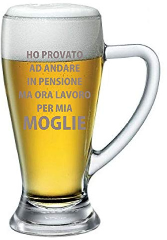 Boccale da birra 38cl Incisione SanValentino Regalo Fidanzati Innamorati divertenti pensionato Ho provato ad andare in pensione ma ora lavoro per mia moglie - Bicchiere in Vetro