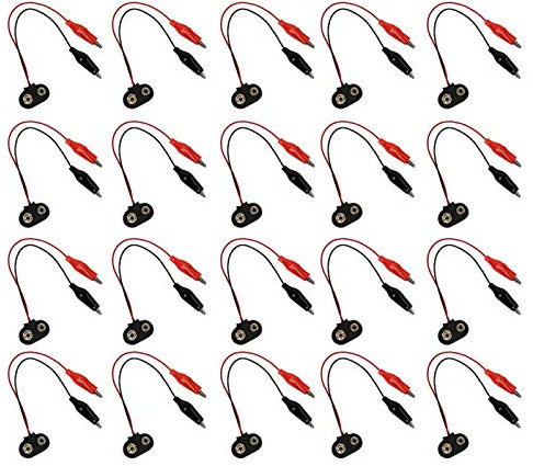 Dpofirs Cavo connettore a Scatto a Batteria 20PCS con Doppie Clip a Coccodrillo, Sostituzione del Cavo a sonda con Filo di Piombo da 9 V 15 cm, componenti elettronici