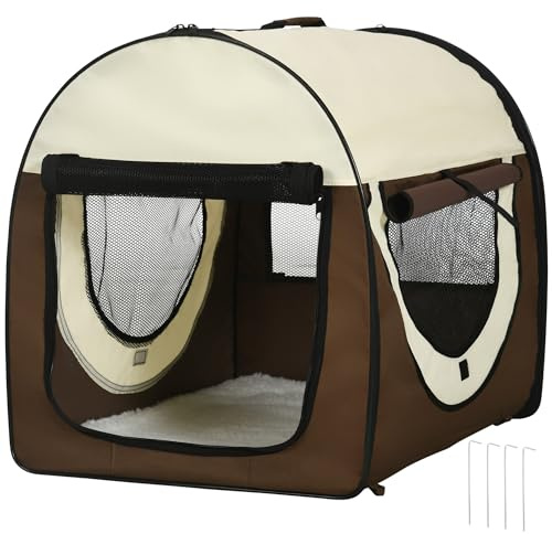 PawHut Hundebox Faltbare Hundetransportbox Haustierrucksack mit Kissen Reisetasche Transportbox für Tier wasserdicht Oxfordstoff Kaffee 70 x 51 x 59 cm