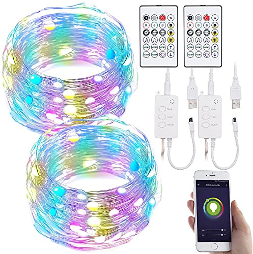 Luminea Home Control Lichterkette RGB: 2er RGB-LED-Lichterdraht mit Musik-Steueurung, WLAN und App, USB, 5 m (LED Lichterkette Sprachsteuerung, WLAN)