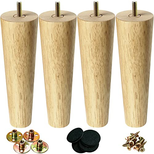 KOIKEY 20cm Wooden Furniture Legs, Solid Wood Sofa Legs Set of 4, DIY Replacement Feet with Mounting Plate & Screws for Cabinet Bed Chair Couch Dresser Table TV Stand, Nature Wood Colour