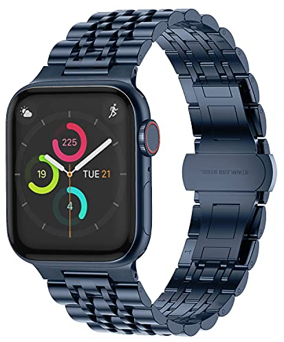 Tasikar Kompatibel mit Apple Watch Armband 49mm 46mm 45mm 44mm 42mm,Herren Damen Edelstahl Ersatzarmbänder,Metall Uhrenarmbänder Kompatibel für iWatch Ultra 2 Series 10 9 8 SE 7 6 5 4 3 (Blau)