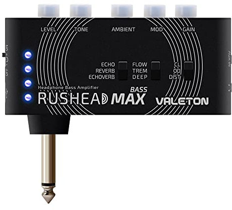 Valeton Rushead Max Bass Headphone Amplifier Multi Effects USB Chargable Portable Pocket Carry-On Bedroom Plug-In Mini Practice Amp