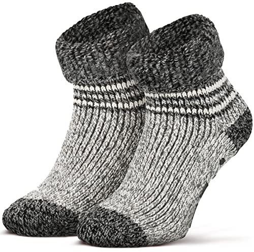 Piarini ABS stoppstrumpor – 1 par – ullstrumpor – vinterstrumpor – norska strumpor med innerfrotté – kvinnor män, Gråmelerad ring, 39/42 EU