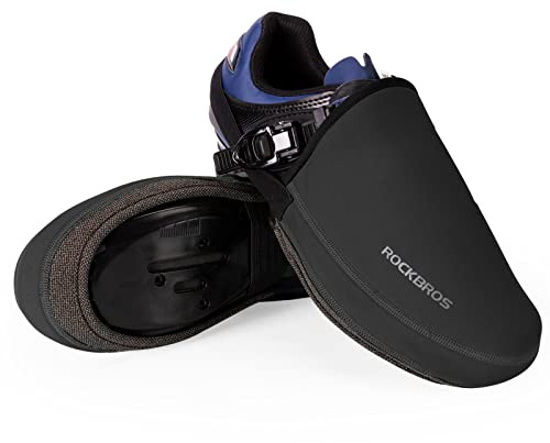 ROCKBROS Copriscarpe Ciclismo Invernale, Copripunta Antivento Caldo per Bici MTB Bicicletta da Corsa, Copri Scarpe Termici Universale, 3 Taglie 38-46 (Nero, M(41-43))