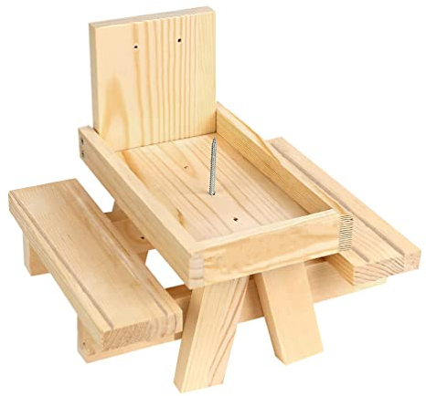 YARNOW Eichhörnchenfutterhaus Aus Holz Picknicktisch-futterständer Mit Behälter Und Maiskolbenhalter Futterspender Für Eichhörnchen Im Garten