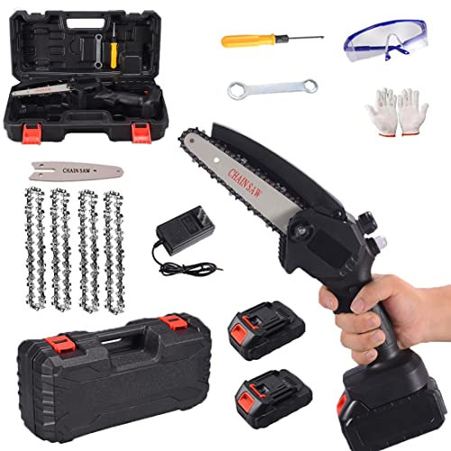 Electric Chainsaw,Mini Chainsaw,6 Inch Cordless Battery Powered Chain Saw, Handheld Mini Chainsaw for Cutting Pruning and Gardening and one-Hand Chainsaw (Color : Black, Size : 4*Chain)
