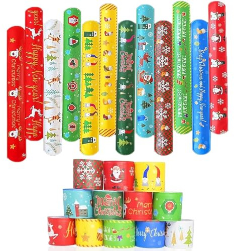 Slap Bracelets, 24/36/48 unidades, pulseras de Navidad, pulseras de navidad, pulseras de chupito, pulseras de Navidad Snap para regalos de cumpleaños