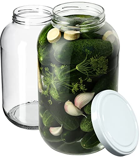 KADAX Bocaux en Verre de 4 L, Bocaux avec Couvercle Hermétique de 100mm pour la Conservation et la Fermentation, Bocaux pour Cornichons (Blanc, Lot de 2)