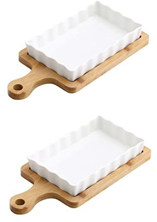 Cabilock Teglie da Forno Artigianali in Ceramica Ignifuga Vassoi di Legno Piatti di Conservazione Creativi per Cottura Bianco