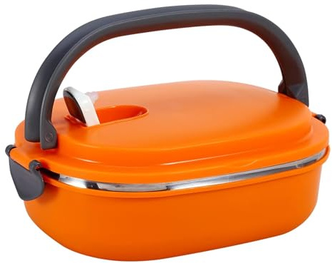ZJchao Thermal Lunch Box for Hot Food, Stainless Steel Insulated Portable Lunch Warmer Box Orange Food Heater (Single Layer)