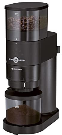 Zassenhaus EXPERT Elektrische Kaffeemühle mit Kegelmahlwerk aus gehärtetem Stahl | schwarz | Mahlgrad in 10 Stufen | Aromaschutzdeckel und Auffangbehälter | geräuscharme Kaffeemühle elektrisch