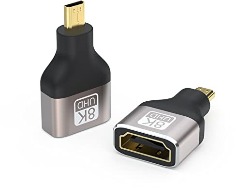 VMOJO 8K Micro HDMI to HDMI Adapter, Micro HDMI Male to HDMI Female Converter, HDMI Type D to Type A Adapter 8K 60Hz for Camera, GoPro, Raspberry Pi 4/5, Tablet, Monitor, TV (2 Pack)