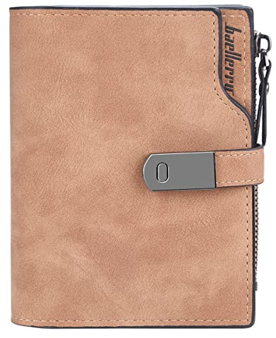 HNOOM Porte Monnaie Femme Cuir PU Porte Feuilles pour Femme (Marron-S) | Court Lisse et Souple Petit Portefeuille Femme avec 16 Emplacements Cartes et Zippé Pochette à Monnaie