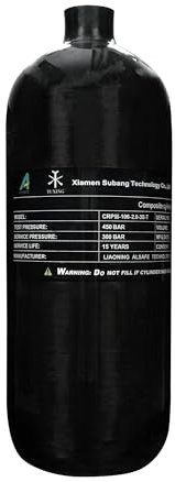 TUXING Kohlefaser-Luftflasche 2L 2000CC, CE-geprüft, 30 MPa / 4500 PSI Kohlefaser-Tauchflasche, für PCP Paintball Scuba (Leere Flasche) Schwarz