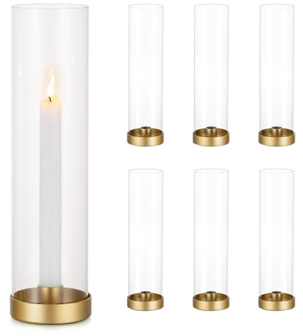Sziqiqi Kerzenhalter Gold Kerzenständer Metall für Hochzeitstisch Mittelstücke - 30cm Hoch Kerzenständer 6er Set Windlicht Kerzenhalter Stabkerze mit Glas für Esszimmer Kaffee Tischdekoration