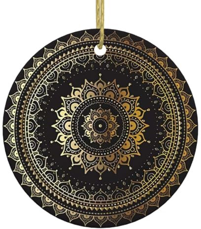 Keramik Weihnachten Hängende Ornament - Personalisierte Runde Dekorative Anhänger Mit Goldschnur Kaleidoskop Mandala