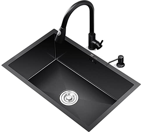 Küchenspüle, Einzelwaschbecken aus Edelstahl, Unterbauwaschbecken, Einbauspüle mit ausziehbarem Wasserhahn, geeignet für Küche, Badezimmer, Bar, Balkon