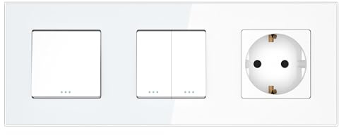 PULSAR Wechselschalter/Serienwechselschalter/Steckdose Weiß Schwarz Glas 3-Fach, Lichtschalter Doppelt mit Wandsteckdose Unterputz 16A 228 x 86mm