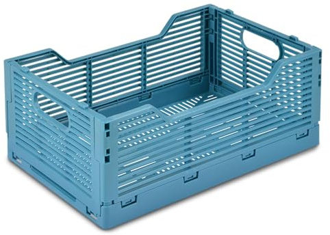 TIENDA EURASIA – Caja Plegable Apilable, Plástico Resistente Libre de BPA, se Puede Ensamblar y Desmontar Fácilmente, Rectangular, para Almacenaje, Armarios, Baño o Cocina (M, Azul Mineral)