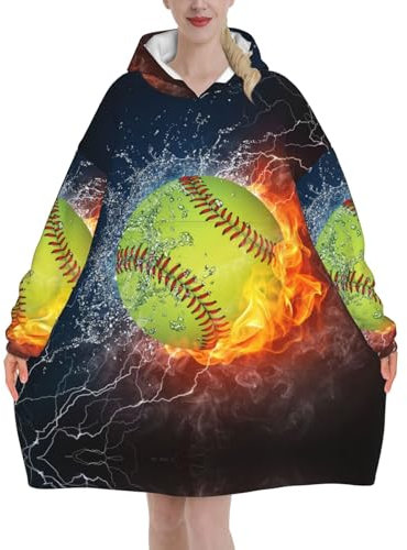 JONGYA Orangefarbener Softball-Baseball-Kapuzenpullover mit Aufdruck auf Feuer und Wasser, für Erwachsene, kann im Winter warm und modisch sein, Schwarz , One size